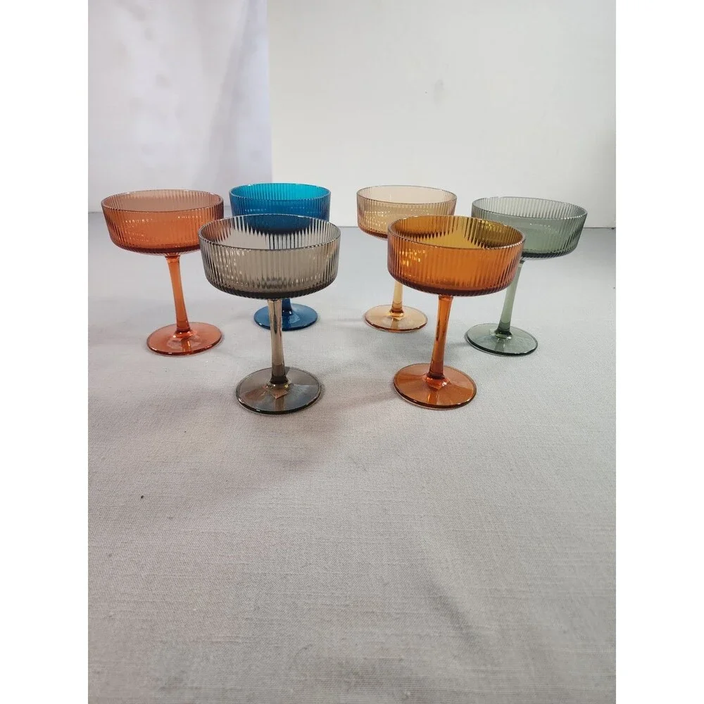 Cocktail Drinkware Set (6) Vintage Multi Colored Plastic Stemware